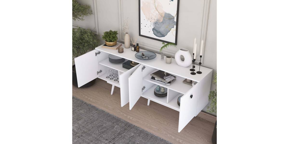 Μπουφές Salonde pakoworld λευκό μελαμίνης-λευκό pp πόδι 180x40x82.6εκ