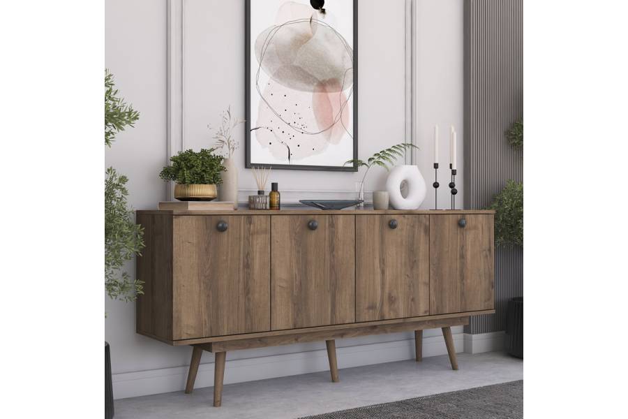 Μπουφές Salonde pakoworld καρυδί μελαμίνης-καρυδί pp πόδι 180x40x82.6εκ