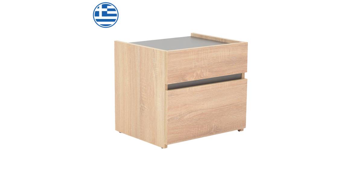 Κομοδίνο Comcie pakoworld σε φυσικό με γκρι απόχρωση 50x42x45.5εκ