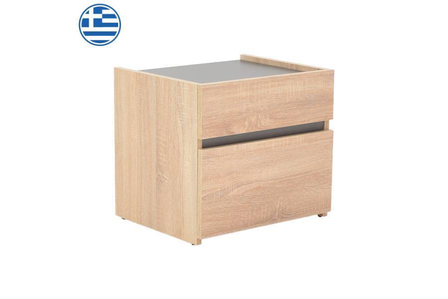 Κομοδίνο Comcie pakoworld σε φυσικό με γκρι απόχρωση 50x42x45.5εκ