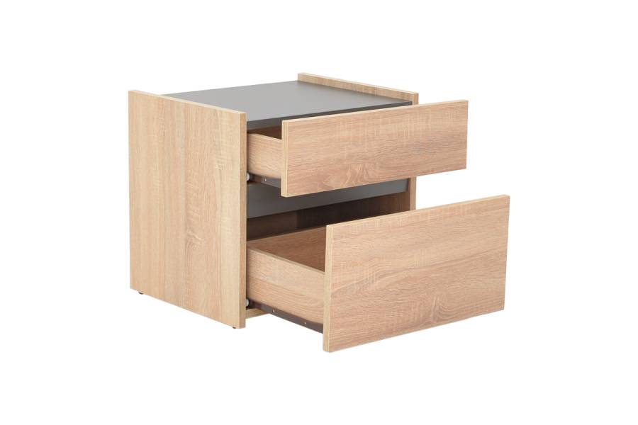 Κομοδίνο Comcie pakoworld σε φυσικό με γκρι απόχρωση 50x42x45.5εκ