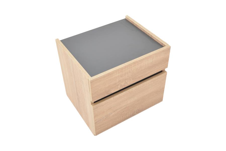 Κομοδίνο Comcie pakoworld σε φυσικό με γκρι απόχρωση 50x42x45.5εκ