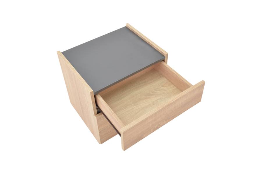 Κομοδίνο Comcie pakoworld σε φυσικό με γκρι απόχρωση 50x42x45.5εκ