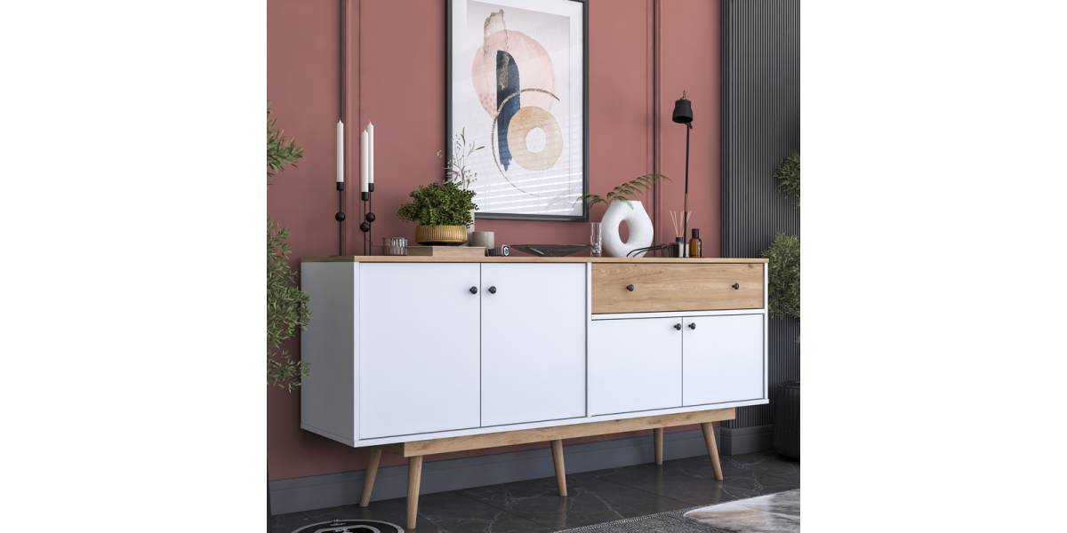 Μπουφές Satava pakoworld pp σε λευκή-καρυδί απόχρωση 180x45x87.6εκ