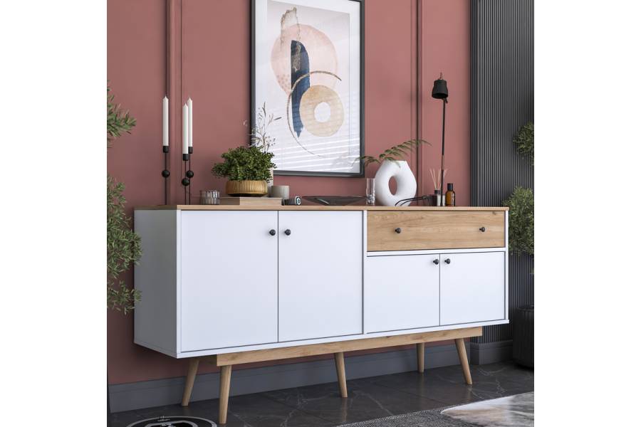 Μπουφές Satava pakoworld pp σε λευκή-καρυδί απόχρωση 180x45x87.6εκ