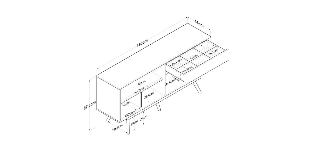Μπουφές Satava pakoworld pp σε λευκή-καρυδί απόχρωση 180x45x87.6εκ