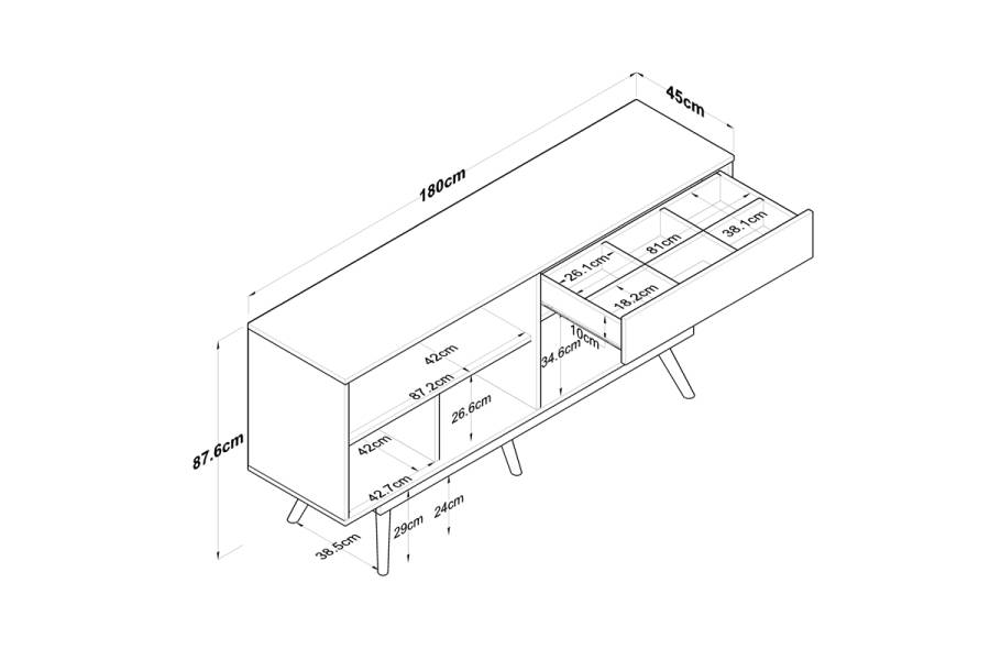 Μπουφές Satava pakoworld pp σε λευκή-καρυδί απόχρωση 180x45x87.6εκ