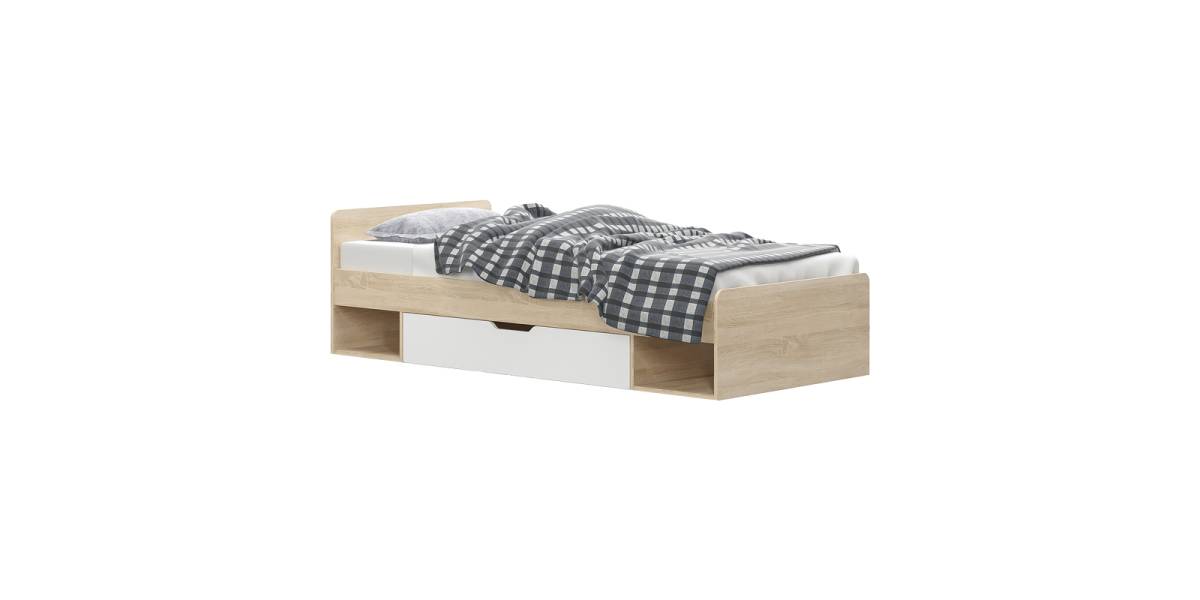Κρεβάτι με συρτάρι Letto pakoworld σε oak - λευκό απόχρωση 90x200εκ
