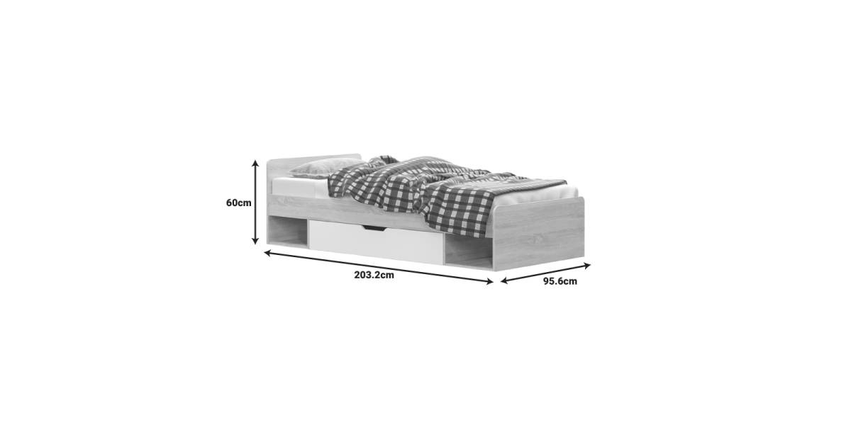 Κρεβάτι με συρτάρι Letto pakoworld σε oak - λευκό απόχρωση 90x200εκ