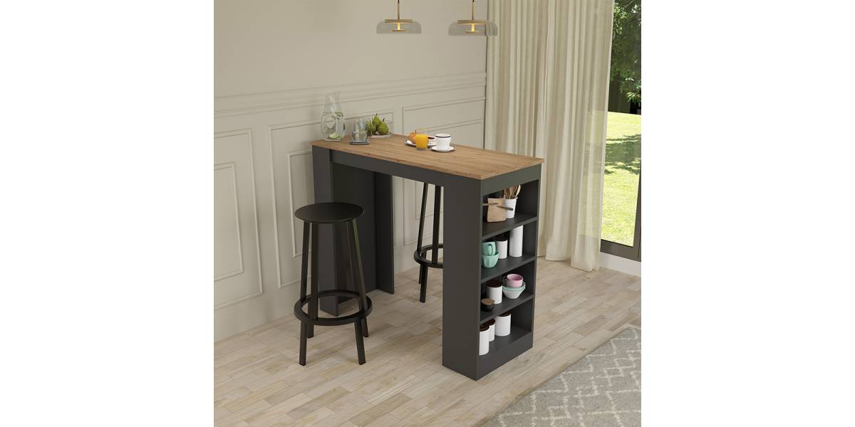 Τραπέζι μπαρ Birma pakoworld σε oak-ανθρακί απόχρωση 120x51.5x102εκ