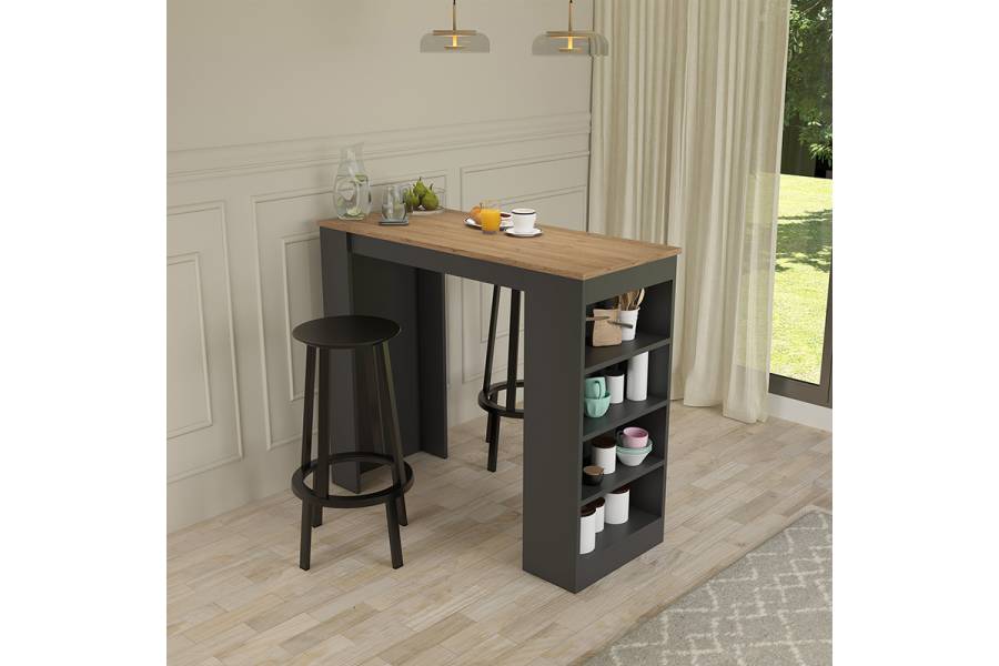 Τραπέζι μπαρ Birma pakoworld σε oak-ανθρακί απόχρωση 120x51.5x102εκ