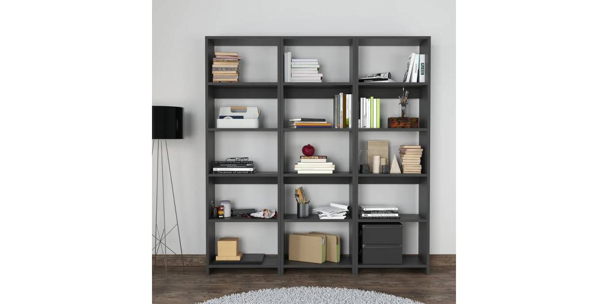 Βιβλιοθήκη Rabuku pakoworld σε ανθρακί απόχρωση 146x22x160εκ