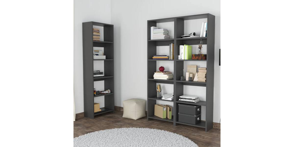 Βιβλιοθήκη Rabuku pakoworld σε ανθρακί απόχρωση 146x22x160εκ