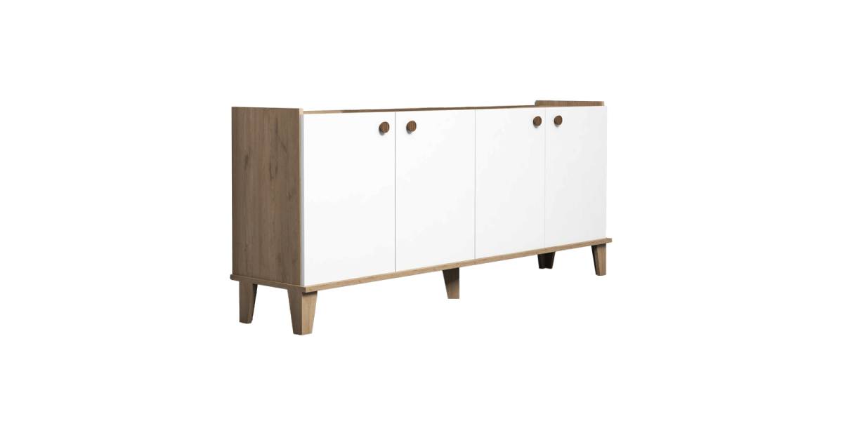 Μπουφές Lethak pakoworld σε oak-λευκή απόχρωση 180x41x78εκ