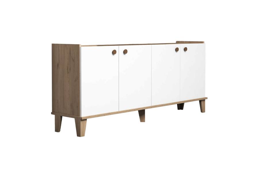 Μπουφές Lethak pakoworld σε oak-λευκή απόχρωση 180x41x78εκ