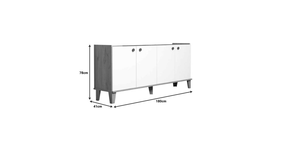 Μπουφές Lethak pakoworld σε oak-λευκή απόχρωση 180x41x78εκ