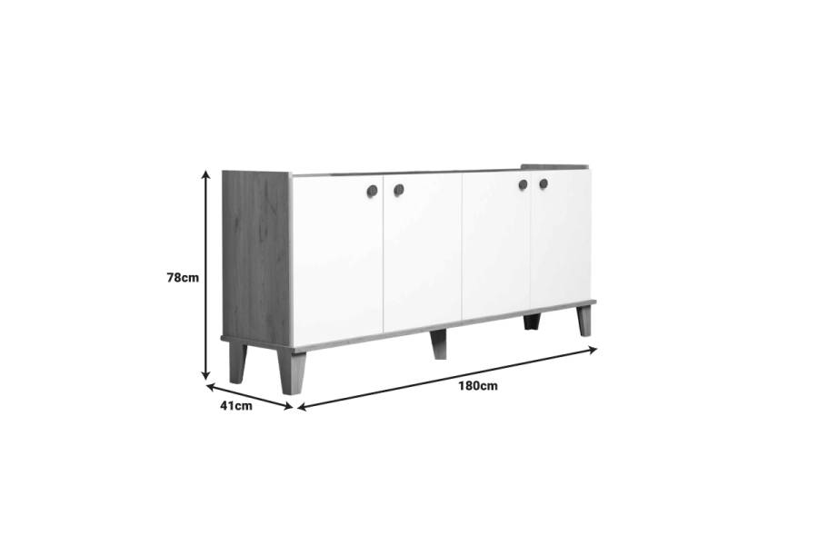 Μπουφές Lethak pakoworld σε oak-λευκή απόχρωση 180x41x78εκ