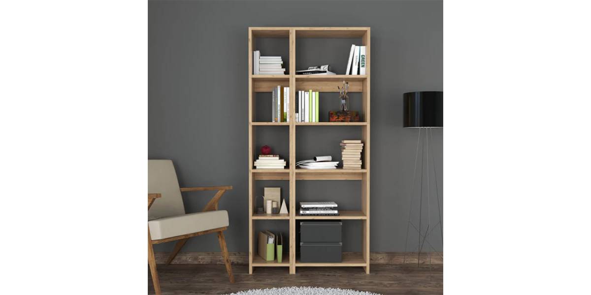 Βιβλιοθήκη Alkathi pakoworld σε oak απόχρωση 77x22x160εκ