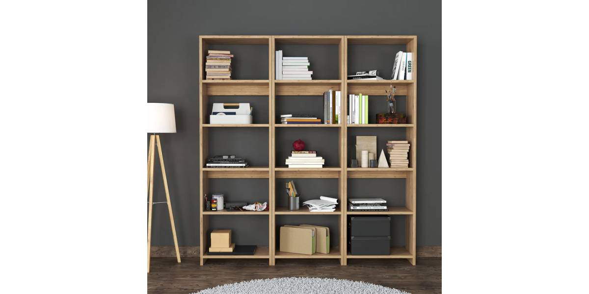 Βιβλιοθήκη Rabuku pakoworld σε oak απόχρωση 146x22x160εκ