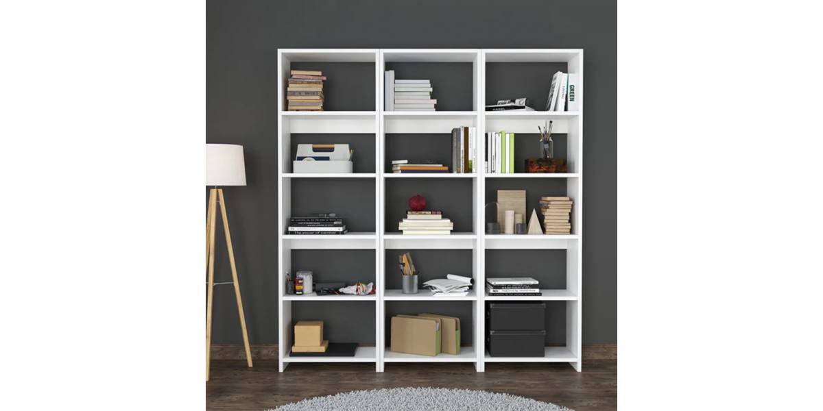Βιβλιοθήκη Rabuku pakoworld σε λευκή απόχρωση 146x22x160εκ