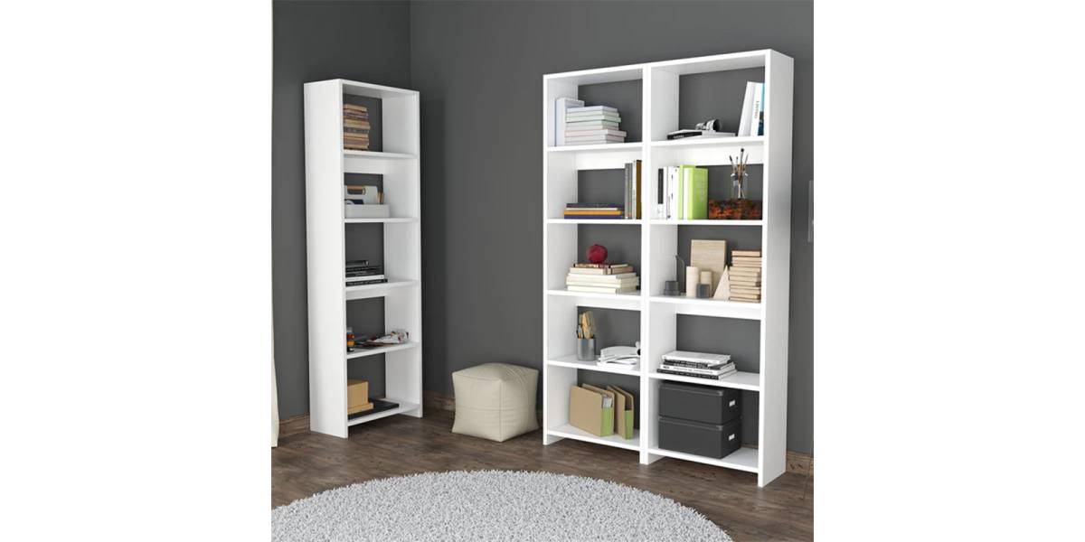 Βιβλιοθήκη Rabuku pakoworld σε λευκή απόχρωση 146x22x160εκ