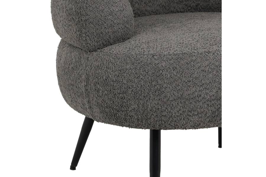 Πολυθρόνα Foleja pakoworld μπουκλέ ύφασμα σε γκρι σκούρο απόχρωση με μαύρα μεταλλικά πόδια 76x75x72εκ