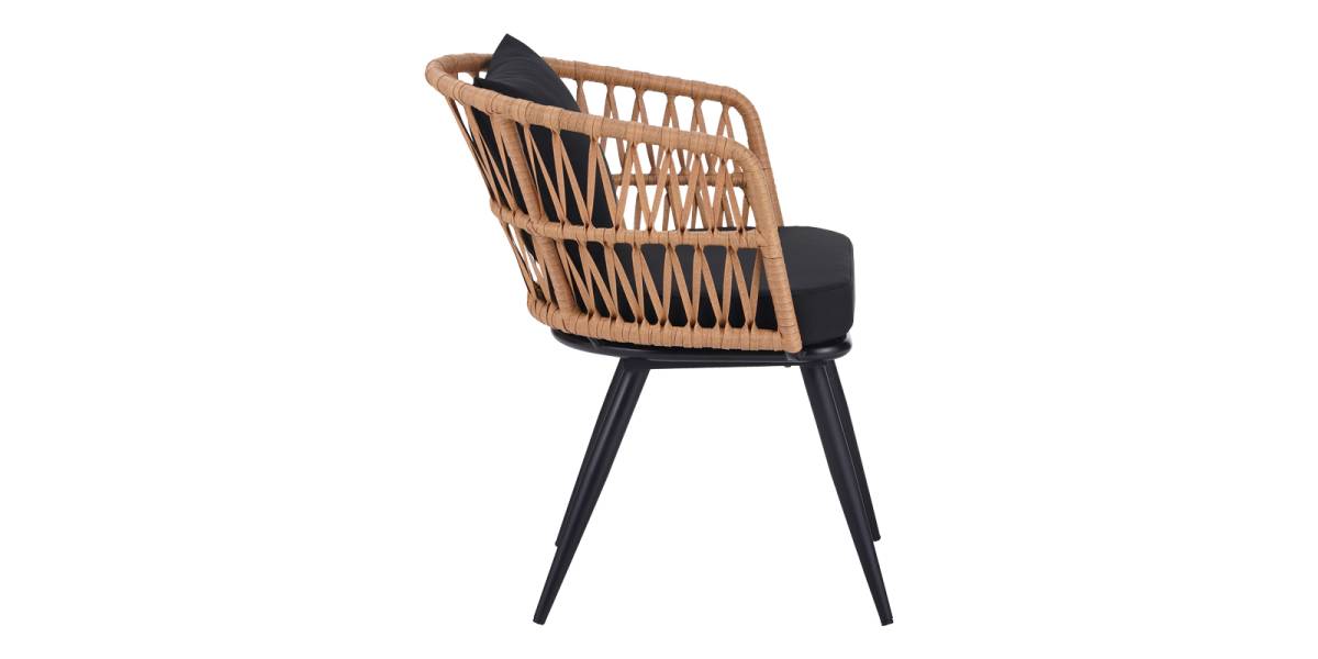 Πολυθρόνα Naoki pakoworld pe rattan -metal σε φυσική απόχρωση με μαύρα πόδια/μαξιλάρι 62x60x80εκ