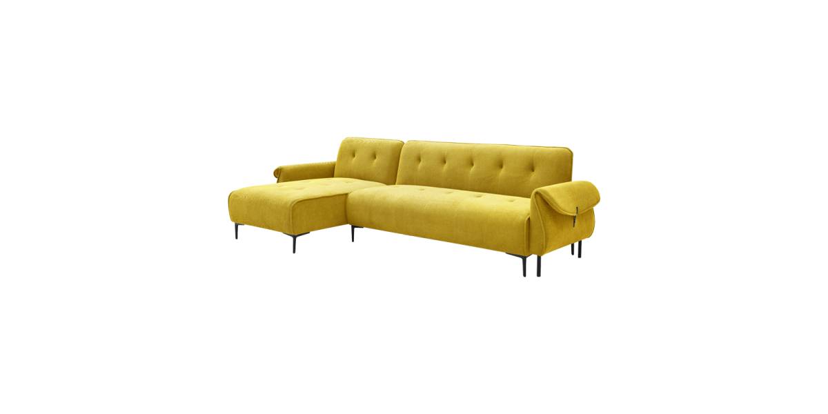 Kαναπές κρεβάτι τριθέσιος αναστρέψιμος Nuavid pakoworld ύφασμα σε κίτρινη απόχρωση 293x143x85εκ