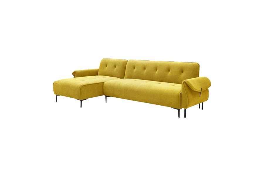 Kαναπές κρεβάτι τριθέσιος αναστρέψιμος Nuavid pakoworld ύφασμα σε κίτρινη απόχρωση 293x143x85εκ