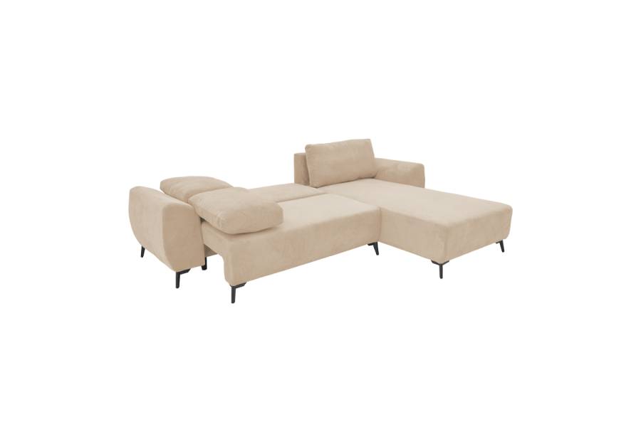 Kαναπές κρεβάτι τριθέσιος αναστρέψιμος Settee pakoworld ύφασμα με αποθηκευτικό χώρο σε μπεζ απόχρωση 286x204x93εκ