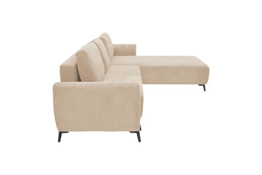 Kαναπές κρεβάτι τριθέσιος αναστρέψιμος Settee pakoworld ύφασμα με αποθηκευτικό χώρο σε μπεζ απόχρωση 286x204x93εκ