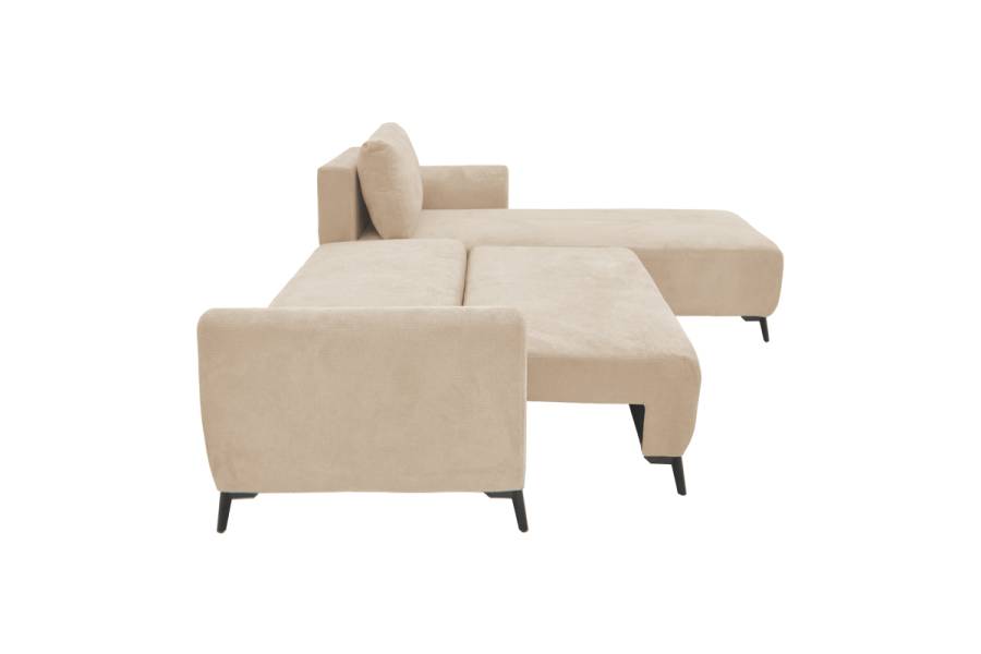 Kαναπές κρεβάτι τριθέσιος αναστρέψιμος Settee pakoworld ύφασμα με αποθηκευτικό χώρο σε μπεζ απόχρωση 286x204x93εκ