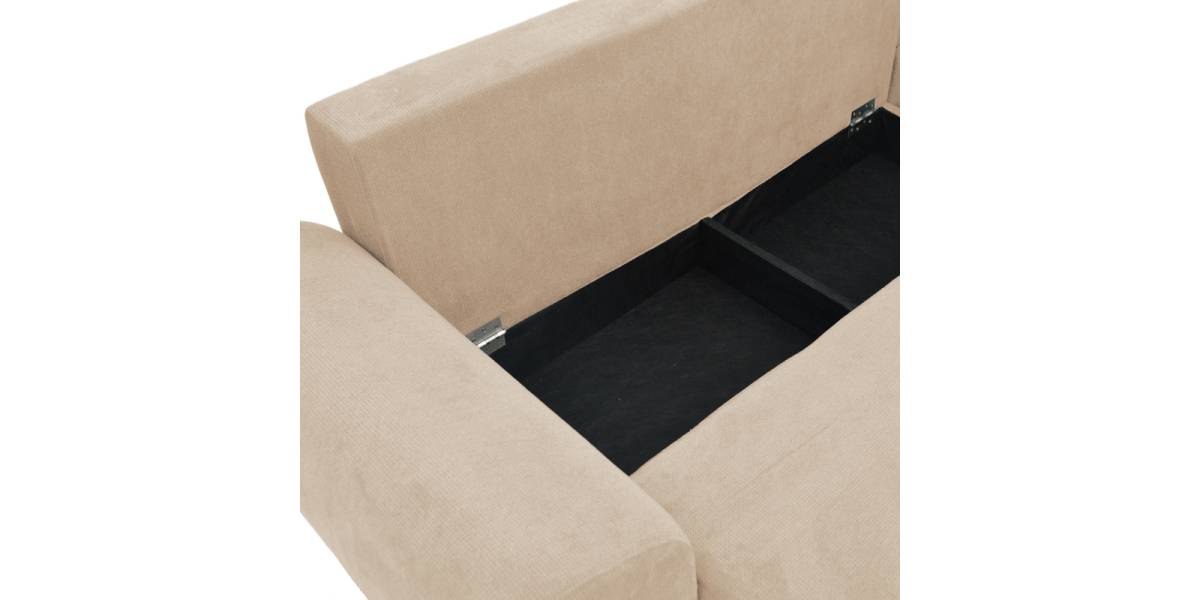 Kαναπές κρεβάτι τριθέσιος αναστρέψιμος Settee pakoworld ύφασμα με αποθηκευτικό χώρο σε μπεζ απόχρωση 286x204x93εκ