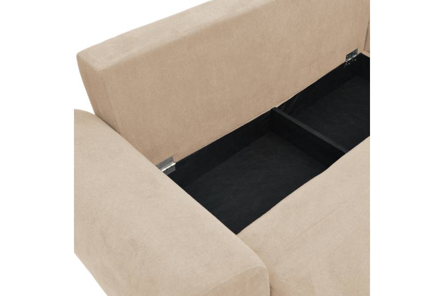 Kαναπές κρεβάτι τριθέσιος αναστρέψιμος Settee pakoworld ύφασμα με αποθηκευτικό χώρο σε μπεζ απόχρωση 286x204x93εκ