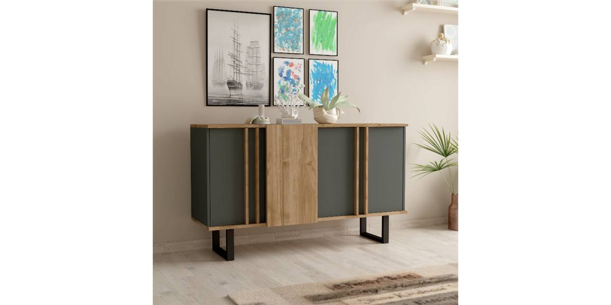 Μπουφές Amanda I pakoworld σε ανθρακί-καρυδί απόχρωση 160x74x79εκ