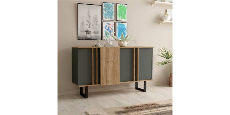 Μπουφές Amanda I pakoworld σε ανθρακί-καρυδί απόχρωση 160x74x79εκ