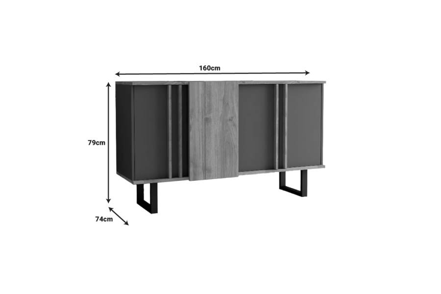 Μπουφές Amanda I pakoworld σε ανθρακί-καρυδί απόχρωση 160x74x79εκ