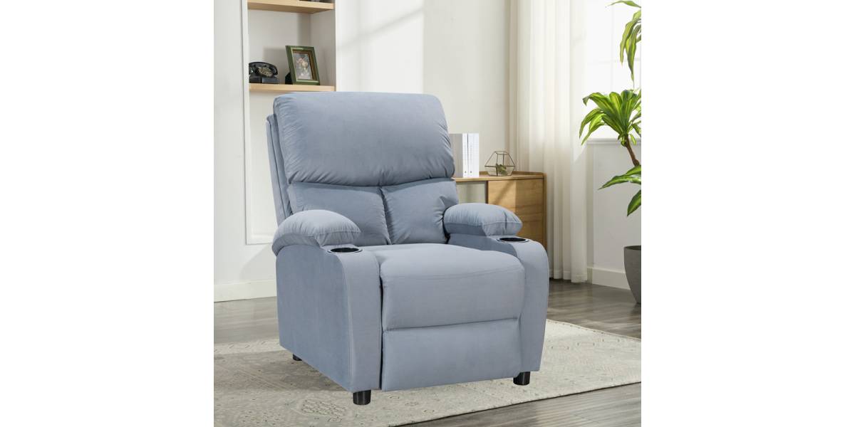 Πολυθρόνα relax με ποτηροθήκη Gartia pakoworld βελούδο σε γκρι απόχρωση 79x94x102εκ