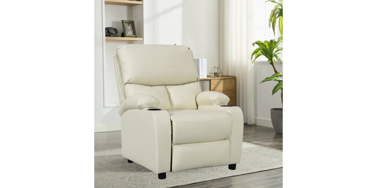 Πολυθρόνα relax με ποτηροθήκη Gartia pakoworld pu σε κρεμ απόχρωση 79x94x102εκ