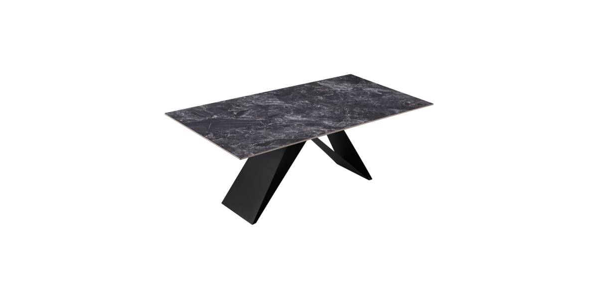 Τραπέζι Meja pakoworld Sintered stone μαύρο με μεταλλικά πόδια σε μαύρη απόχρωση 200x100x76εκ