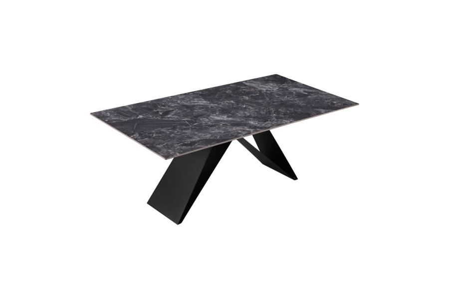Τραπέζι Meja pakoworld Sintered stone μαύρο με μεταλλικά πόδια σε μαύρη απόχρωση 200x100x76εκ