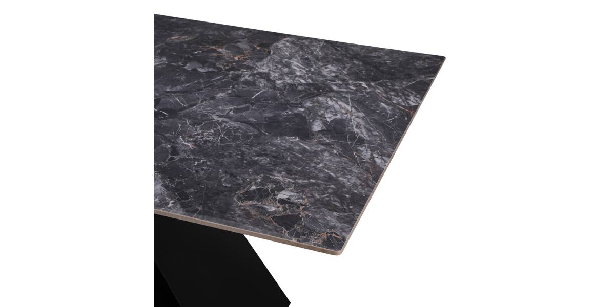 Τραπέζι Meja pakoworld Sintered stone μαύρο με μεταλλικά πόδια σε μαύρη απόχρωση 200x100x76εκ
