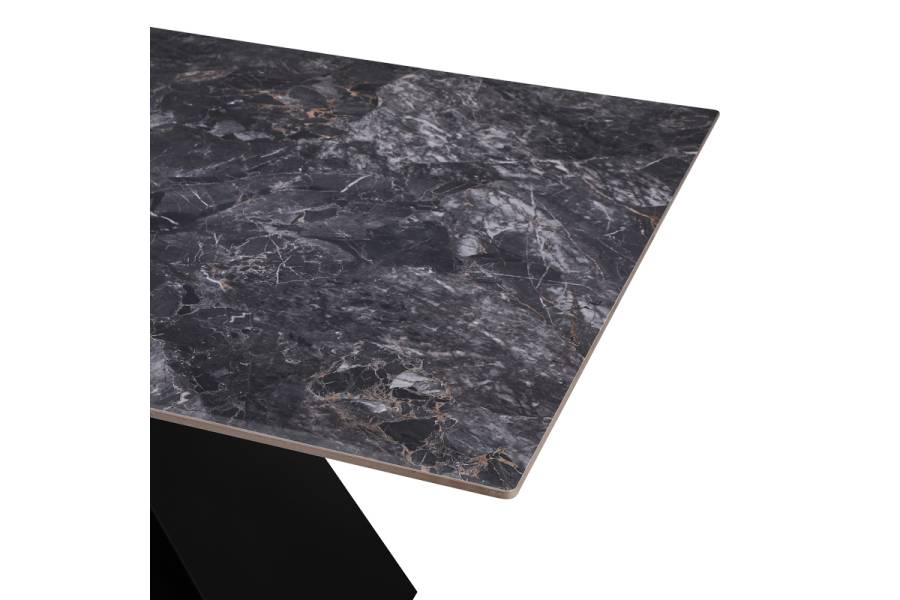 Τραπέζι Meja pakoworld Sintered stone μαύρο με μεταλλικά πόδια σε μαύρη απόχρωση 200x100x76εκ