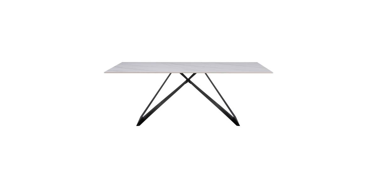 Τραπέζι Meja pakoworld Sintered stone λευκό με μεταλλικά πόδια σε μαύρη απόχρωση 200x100x76εκ