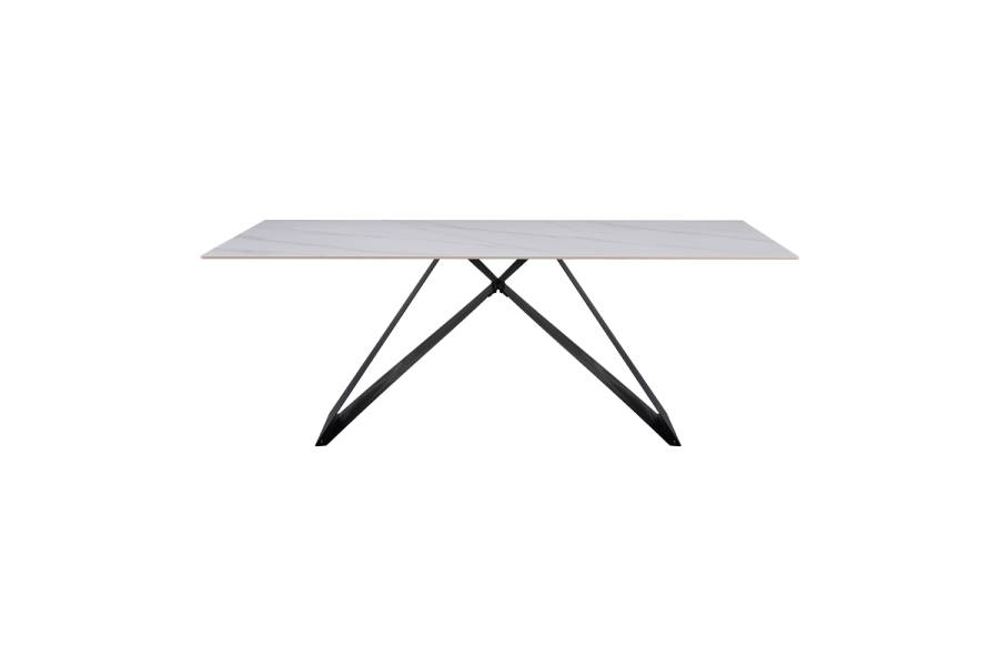 Τραπέζι Meja pakoworld Sintered stone λευκό με μεταλλικά πόδια σε μαύρη απόχρωση 200x100x76εκ