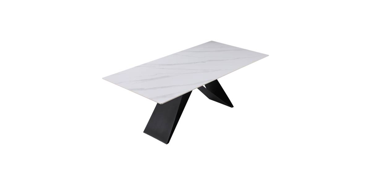 Τραπέζι Meja pakoworld Sintered stone λευκό με μεταλλικά πόδια σε μαύρη απόχρωση 200x100x76εκ