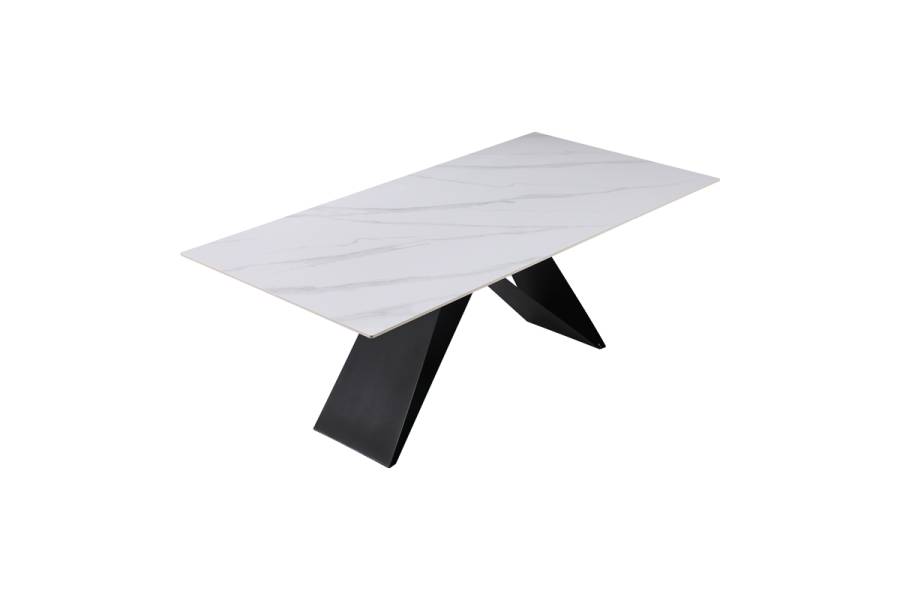 Τραπέζι Meja pakoworld Sintered stone λευκό με μεταλλικά πόδια σε μαύρη απόχρωση 200x100x76εκ