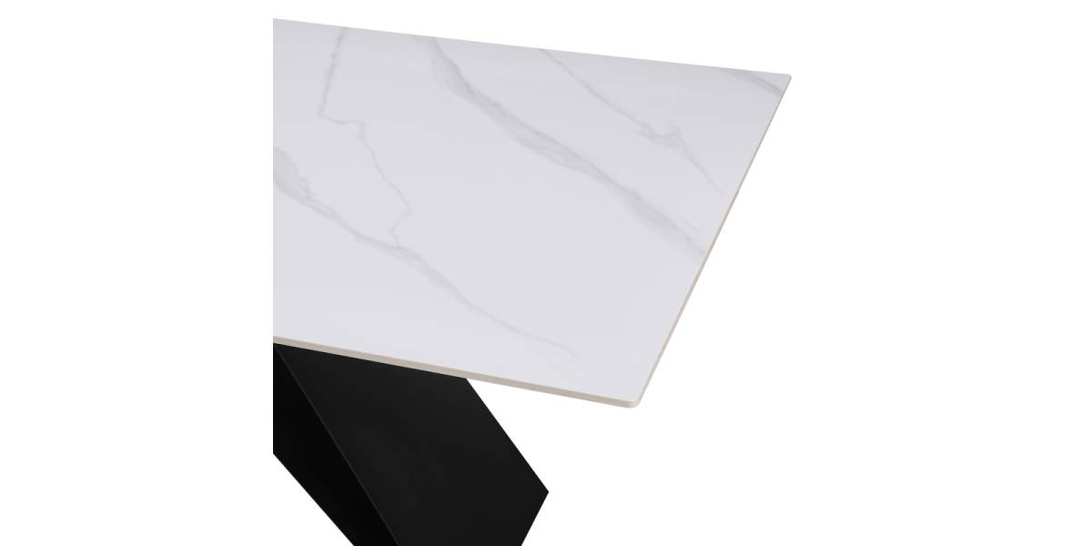 Τραπέζι Meja pakoworld Sintered stone λευκό με μεταλλικά πόδια σε μαύρη απόχρωση 200x100x76εκ