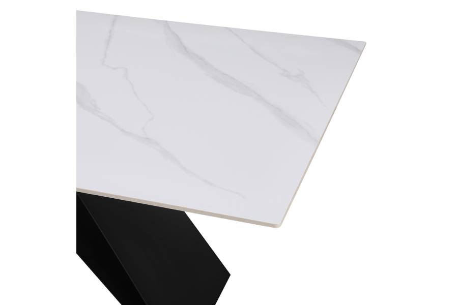 Τραπέζι Meja pakoworld Sintered stone λευκό με μεταλλικά πόδια σε μαύρη απόχρωση 200x100x76εκ