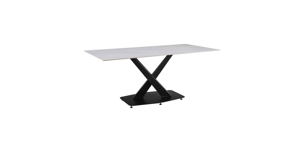 Τραπέζι Tafel pakoworld Sintered stone λευκό με μεταλλικά πόδια σε μαύρη απόχρωση 180x90x76εκ